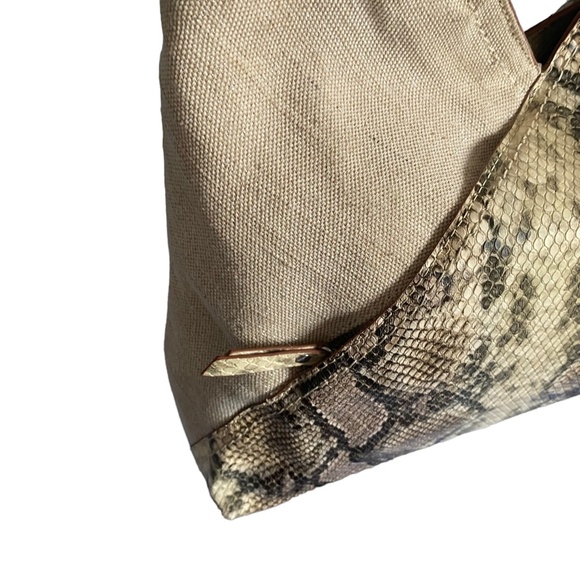 Ann Klein Canvas and Snake print faux leather hobo bag beige neutral tones - Picture 6 of 7